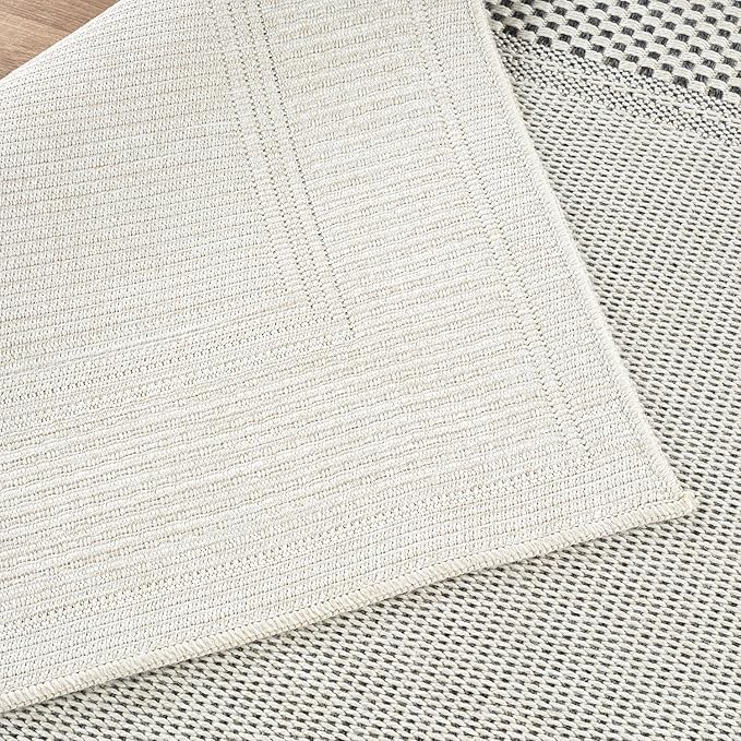 CAMILSON Easy Jute Rug 10x14, Indoor Outdoor Off-White Color Fiber Area Rugs for Living Room Patio and Dining Room Rug, Bordered Boho Woven Design, Easy-Cleaning, Washable Outside Carpet (10 x 14)
