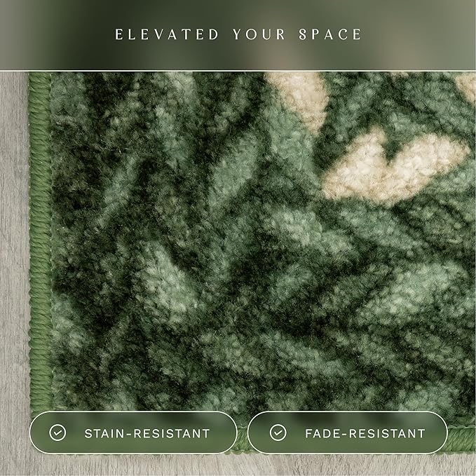 Maples Rugs Marion Bohemian Braided-Style Print Runner Rug ??Made in USA ??Washable, Non-Slip Indoor Runner for Hallway, Kitchen, and Laundry Room, 2' x 8', Green