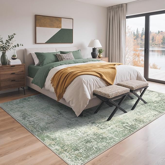GENIMO Washable Area Rugs for Living Room, 8x10 Modern Non Slip Rugs, Low Pile Lightweight Soft Print Rug for Bedroom, Dining Room, Home Office, Ice Cream Green