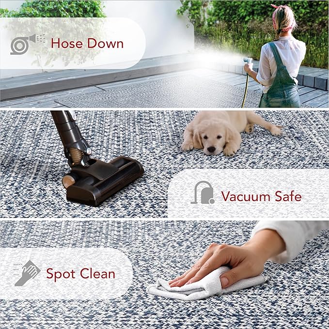 nuLOOM 5' Round Solid Hand Braided Indoor/Outdoor Area Rug, Pet-Friendly, High Traffic, Weather Resistant, for Patio, Balcony, Bedroom, Living, Dining Room, Wynn Navy