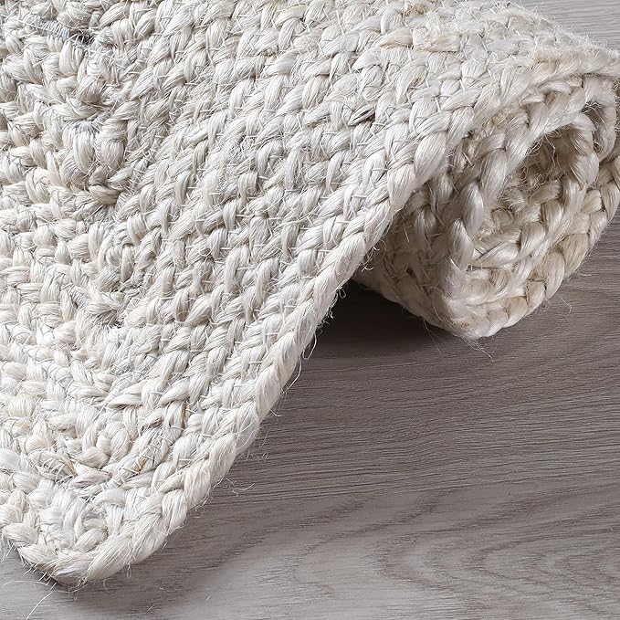 Hausattire Hand Woven Jute Braided Rug, 2'x3' ??Off White, Reversible Boho Entry Area Rugs for Kitchen, Living Room I Farmhouse Indoor Outdoor Decorative Floor Rug, 24x36 Inch