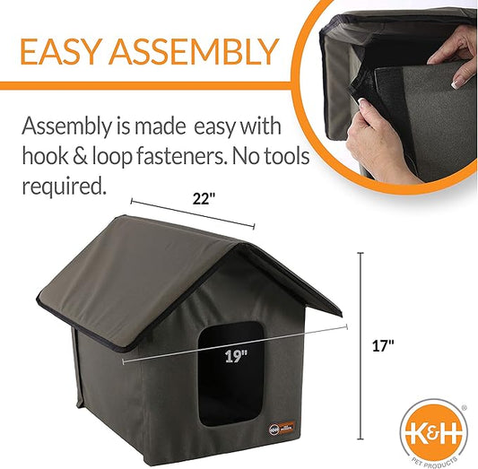 K&H Pet Products Outdoor Cat House for Outside Pets, Weatherproof Outdoor Cat House for Ferals, Insulated Kitty Shelter, 2 Doors, Waterproof Removable Floor Pad, Unheated - Olive/Olive
