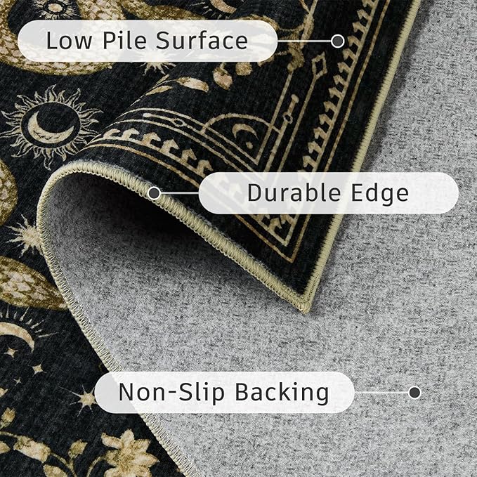 DCX Washable 4x6 Snake Rug, Black Gothic Rug for Living Room, Soft Low Pile Carpet, Kid & Pet Friendly with Rubber Back Non Slip, Stain Resistant Rug for Bedroom Dining Room Office
