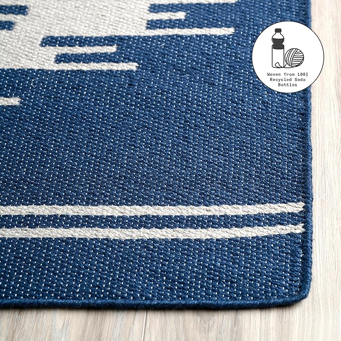 Fab Habitat Machine Washable Area Rug - Hand Woven, Stain Resistant, Pet Friendly, Reversible - Premium Recycled Polyester Yarn - Ikat - Kitchen, Bathroom,Laundry Room - Madison - Navy/Gray - 3 x 5 ft