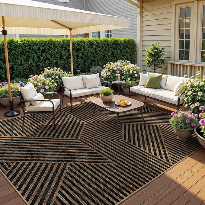 Lahome Modern Geometric Easy Jute Carpet, 6x9 Area Rugs for Living Room Outdoor Patio Washable Indoor Outdoor Dining Room Rug, Farmhouse Large Non Slip Carpet for Bedroom Backyard Office