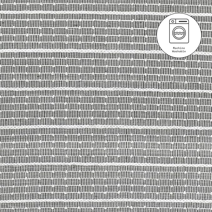 Fab Habitat Machine Washable Area Rug - Hand Woven, Stain Resistant, Pet Friendly - Premium Recycled Polyester Yarn - Stripes - Kitchen, Bathroom - Portland - Charcoal & White - 2 x 3 ft