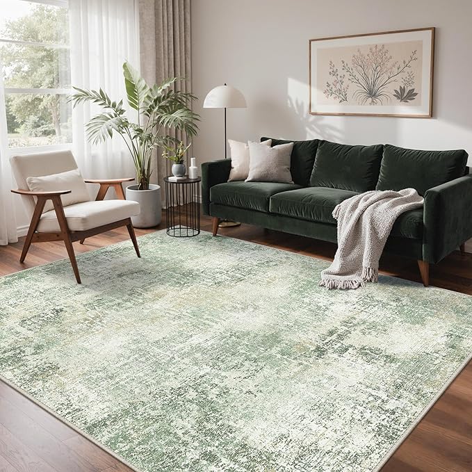 GENIMO Washable Area Rugs for Living Room, 8x10 Modern Non Slip Rugs, Low Pile Lightweight Soft Print Rug for Bedroom, Dining Room, Home Office, Ice Cream Green