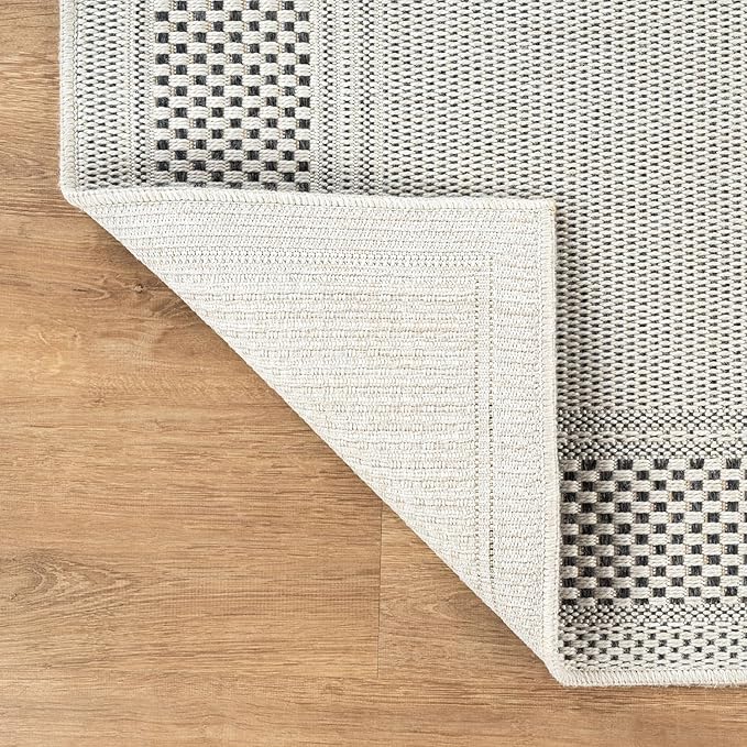 CAMILSON Easy Jute Rug 6x9, Indoor Outdoor Off-White Color Fiber Area Rugs for Entry, Living Room and Farmhouse Rug, Bordered Boho Woven Design, Easy-Cleaning, Washable Outside Carpet (6 x 9)