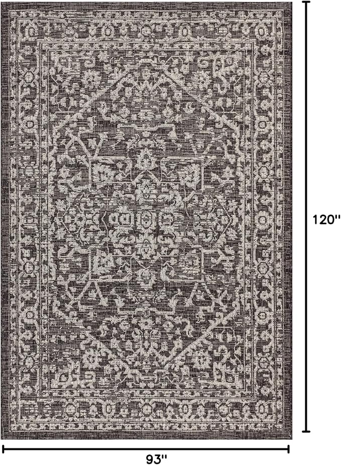 JONATHAN Y Boho Medallion Indoor Outdoor Area Rug 8X10 Black/Gray, Malta Textured Weave for Backyard, Patio, Porch, Easy-Cleaning, High Traffic, Pet-Friendly, Non-Shedding (SMB104C-8)