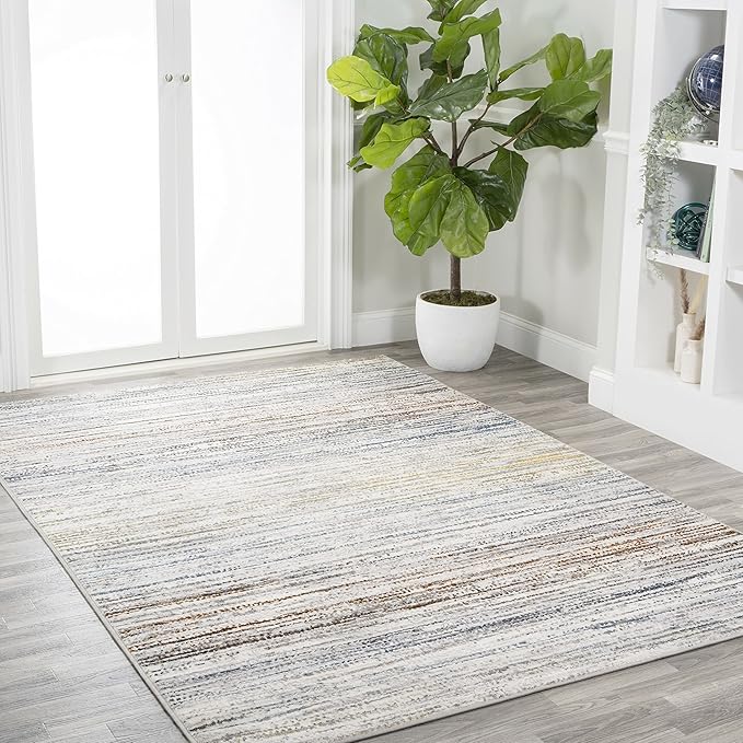 JONATHAN Y Loom Strie' Gray/Blue/Orange Indoor Area Rug 4X6 ft, Modern for Living Room, Bedroom, Kitchen, Office, Easy-Cleaning, High Traffic, Pet-Friendly, Non-Shedding SOR200E-4