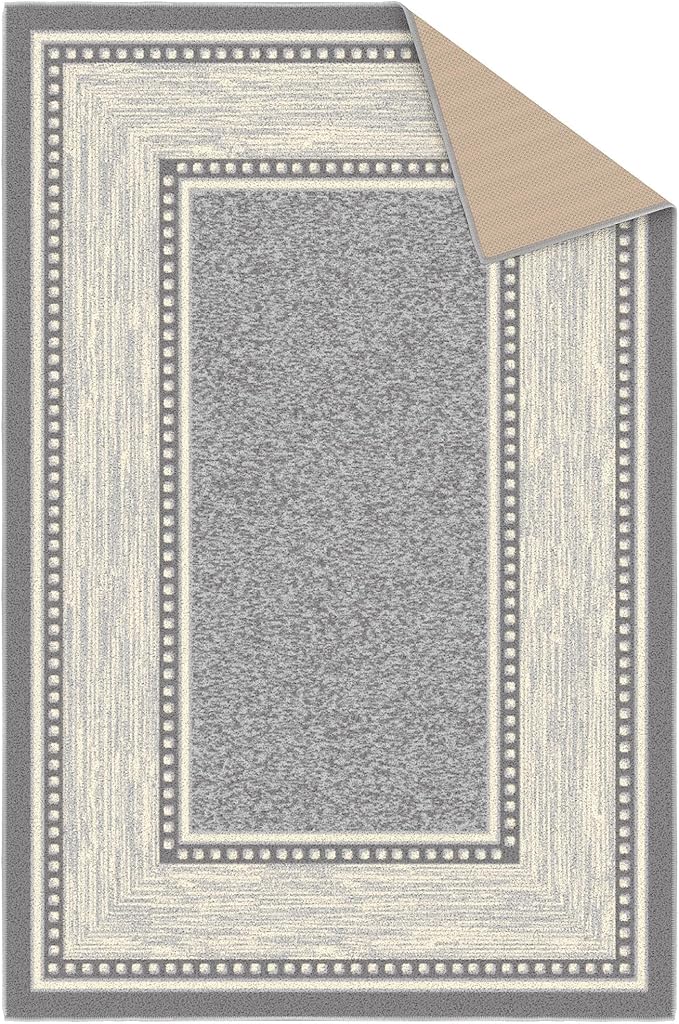 Ottomanson 3'3" x 4'7" Rugs for Living Room Border Area Rug for Bedroom - Non Slip Durable Large Floor Carpet for High Traffic Areas - Indoor Rug for Dining Room Kitchen Kids Playroom, Light Gray