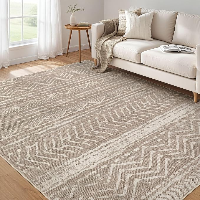 Nakagishi 5x7 Area Rugs Living Room: Washable Boho Large Neutral Soft Rug Farmhouse Stain Resistant Modern Indoor Non-Slip Floor Carpet for Bedroom Nursery Kids Playroom Office Dining Room Dorm
