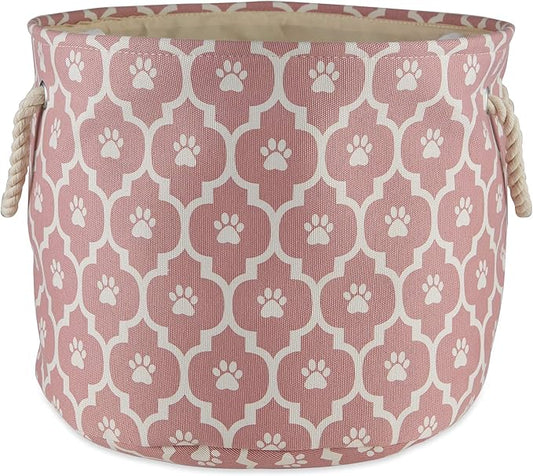 Bone Dry Pet Storage Collection Lattice Paw Print, Rose, Small Round