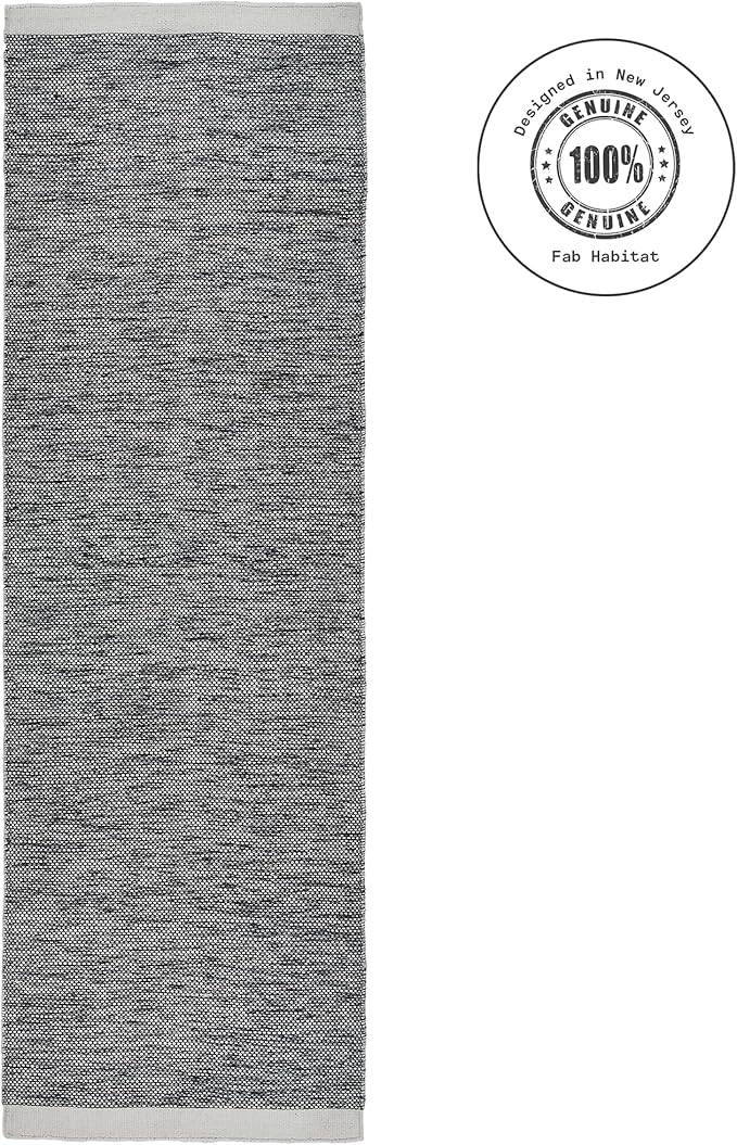 Fab Habitat Machine Washable Area Rug - Hand Woven, Stain Resistant, Pet Friendly - Premium Recycled Polyester Yarn - Solid - Kitchen, Hallway - Kingscote - Black & White - 2.5 x 8 ft Runner