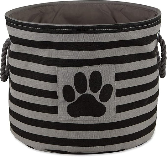 Bone Dry Pet Storage Collection Striped Paw Patch Bin, Black, Small Round