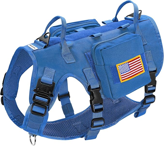 Forestpaw Dog Harness for Large Dogs,Tactical Dog Harness with Handle,No Pull Military Service Dog Vest with Pockets Adjustable for Walking Training,Blue,Chest 21.5-45"