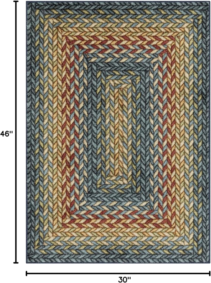 Maples Rugs Marion Bohemian Braided-Style Print Area Rug ??Made in USA ??Washable, Non-Slip Low-Profile Small Indoor Rug for Entryway & Kitchen, 46" x 30", Multi-Color
