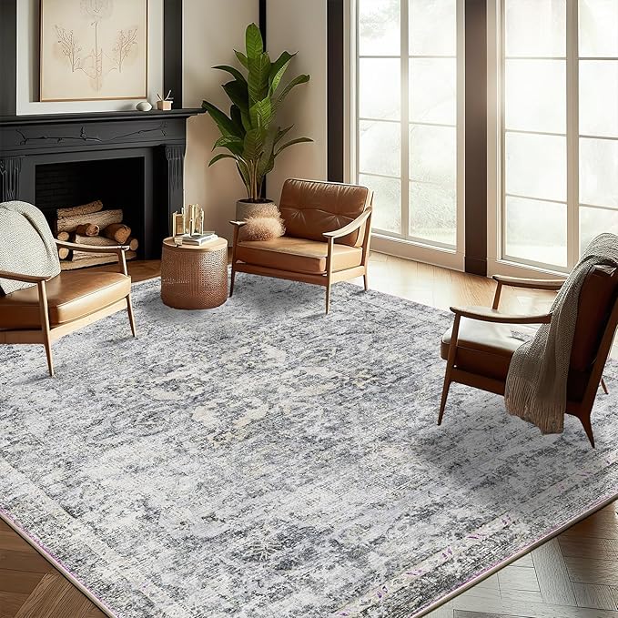 Washable Area Rug 10'x14' Boho Design Non-Shedding Easy Care Ideal for High Traffic Areas in Living Room Bedroom Office Coffee Table Kitchen Large Carpet