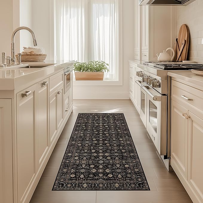 Area Rug Non Slip Machine Washable Ultra Soft Living Room/Bedroom/Kitchen/Outdoor/Classroom Black Gold, 2'×6'
