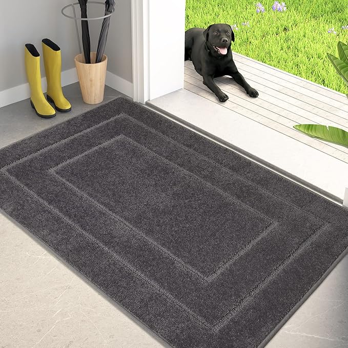 PURRUGS Dirt Trapping Door Mat 34" x 59", Non-Slip/Skid Machine Washable Entryway Area Rug, Dog Doormat, Super Absorbent Welcome Mat for Muddy Wet Shoes and Paws, Grey