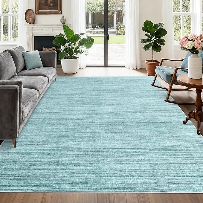 Modern Solid Color Area Rug 10x13 Large Living Room Area Rug Washable Abstract Bedroom Rugs Non Slip Boho Dining Room Throw Carpet Soft Stain Resistant Minimalist Rugs for Nursery Home Office, Blue
