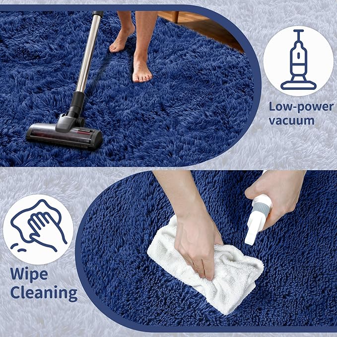 8x10 Area Rug for Living Room: Ultra Soft Fluffy Rug Modern Large Thicked Shag Rug for Bedroom Non Slip Indoor Fuzzy Carpets for Girls Kids Room Nursery Dorm Home Decor Deep Blue