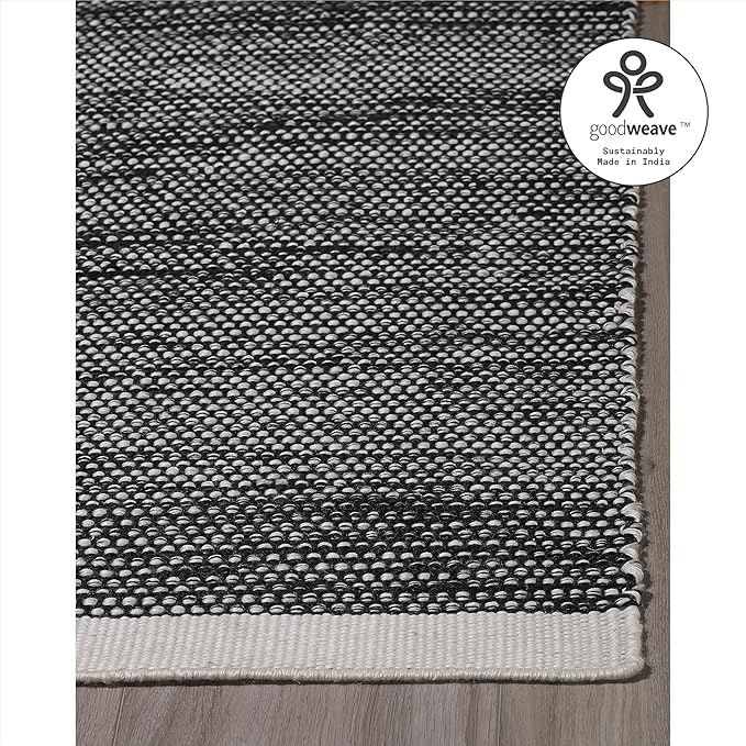 Fab Habitat Machine Washable Area Rug - Hand Woven, Stain Resistant, Pet Friendly - Premium Recycled Polyester Yarn - Solid - Kitchen, Hallway - Kingscote - Black & White - 2.5 x 8 ft Runner