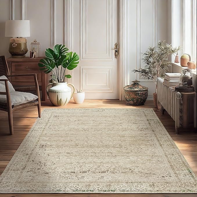 Cream and Light Tan Boho Front Door Mat for Indoor Entrance Washable Non Slip Cute Vintage Floral Aesthetic Area Rugs for Entryway Entry 4x6