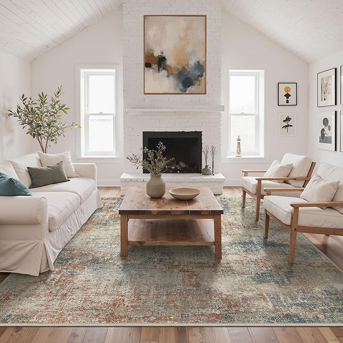 Area Rugs 8x10 for Living Room Bedroom, Modern Abstract Machine Washable Rug, Large Soft Low Pile Floor Carpet with Non Slip Backing for Dining Room, Multi