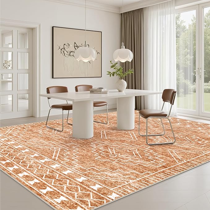 5x7 Area Rugs Living Room Rug: Washable Rug Neutral Lagre Soft Thin Carpet Indoor Floor Non Slip Boho Geometric Moroccan Carpets for Bedroom Dining Room Farmhouse Nursery Office - Dark Brown