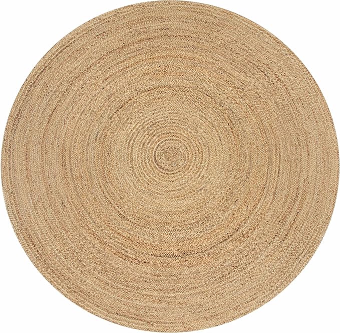 Hausattire Hand Woven Jute Braided Rug, 3??Round ??Natural, Reversible Boho Entry Area Rugs for Kitchen, Living Room I Farmhouse Decorative Floor Rug, 3 Feet Round