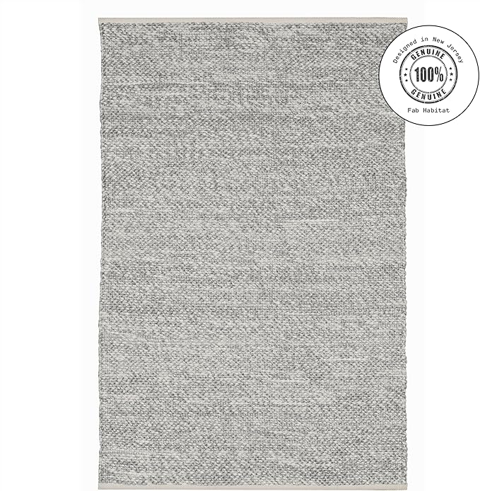 Fab Habitat Machine Washable Area Rug - Hand Woven, Stain Resistant, Pet Friendly - Premium Recycled Polyester Yarn - Solid - Kitchen, Bathroom - Biltmore - Natural - 2 x 3 ft