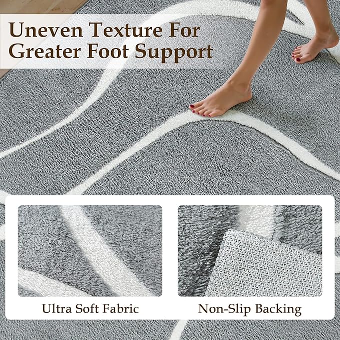 HUGEAR Shag Area Rug 6x9 Grey & Ivory Washable Living Room Bedroom Rug Non Slip Non-Shedding Soft Plush Medium Pile Large Throw Carpet for Home Office Aesthetic Modern Decor