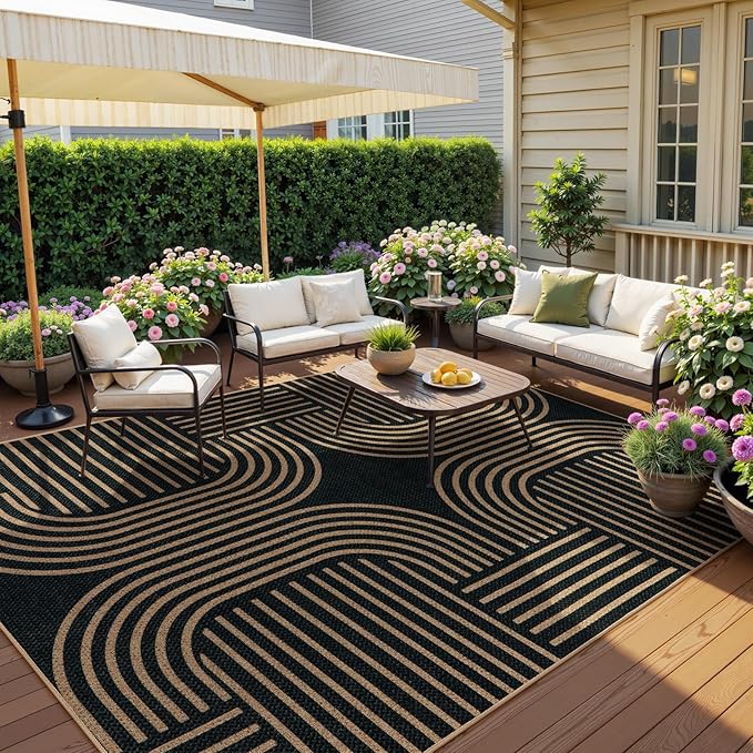 Lahome Modern Geometric Easy Jute Rug, 6x9 Area Rugs for Living Room Outdoor Patio Washable Indoor Outdoor Carpet, Farmhouse Large Non Slip Carpet for Bedroom Backyard Dining Room