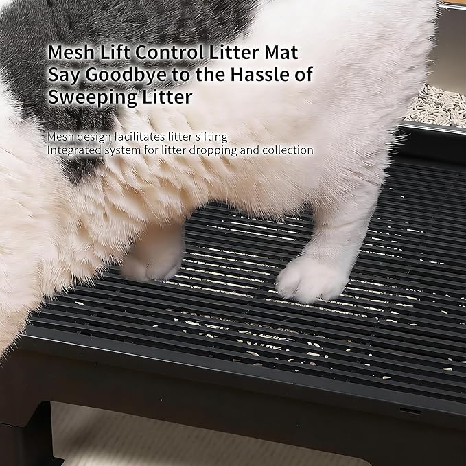 PAKEWAY Cat Ramp for Litter Box ??Adjustable Elevated Cat Step for Senior Cats, Kittens & Small Pets ??Fits Automatic & High-Sided Litter Boxes ??Non-Slip, Easy to Clean Litter Box Ramp