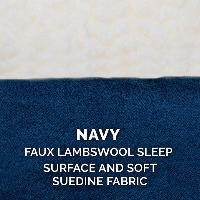 Furhaven Replacement Pet Bed Cover - Classic Cushion Sherpa and Suede Washable Dog Bed Mat Cover, Navy, Jumbo (X-Large)