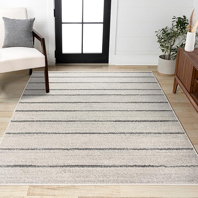 JONATHAN Y Williamsburg Minimalist Stripe Cream/Gray Indoor Area Rug, 8x10, Contemporary, Modern, Easy-Cleaning for Living Room, Bedroom, Kitchen, Pet Friendly, Non-Shedding (MOH201A-8)