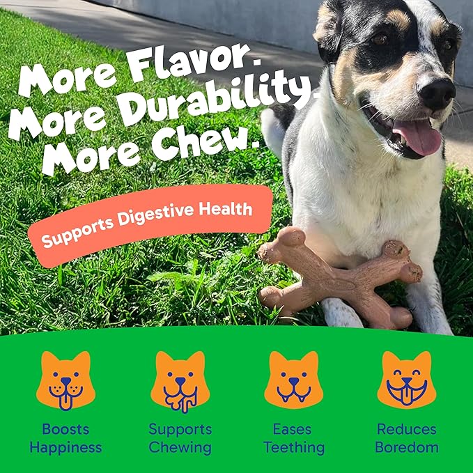 Chew’ems X Bone Dog Chew – Long-Lasting Bacon Flavor Treats for Aggressive Chewers – Rawhide-Free, Durable Dental Chews – Large Size