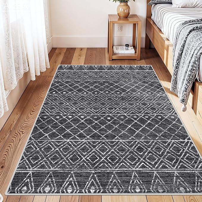 Washable Area Rug 3x4: Living Room Rugs Moroccan Non Slip for Bedroom Dining Room Entryway - Soft Stain Resistant Easy Clean Mat for Family with Pets 3x4 Black
