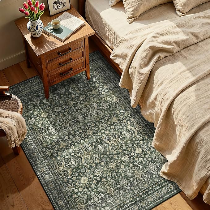Lofus 4x6 Area Rug for Entryway, Green Non Slip Area Rugs for Kitchen, Washablee Soft Rugs for Bedroom, Living Room, Tool Room Nursery Kids Room Decor