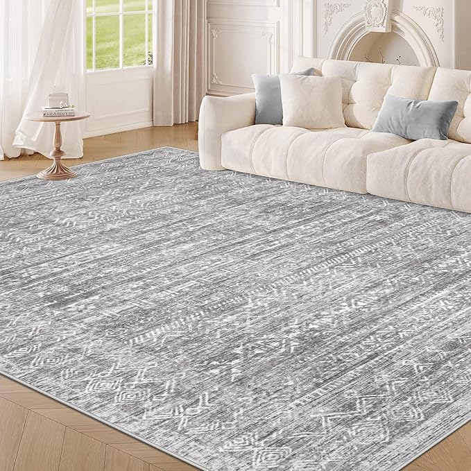 Washable Rug 5x7 Area Rugs: Modern Geometric Rugs for Living Room Non Slip Soft Low Pile Moroccan Indoor Carpet for Bedroom Nursery Dining Room Home Office (Grey, 5'x7')