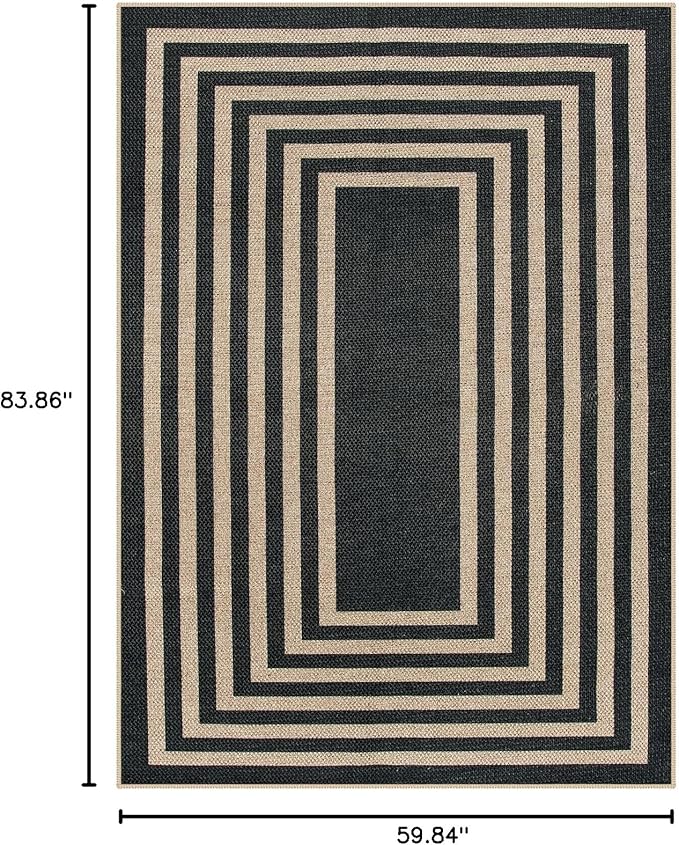Lahome Modern Geometric Easy Jute Outdoor Rug, 5x7 Patio Living Room Rug Large Black Carpet for Bedroom, Farmhouse Washable Indoor Outdoor Carpet for Dining Room Backyard Deck