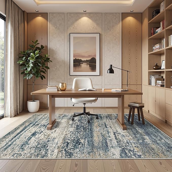 Art&Tuft Washable Rug, Anti-Slip Backing Abstract Area Rug 5x7, Stain Resistant Rugs for Living Room, Foldable Machine Washable Area Rug 5x7, Navy