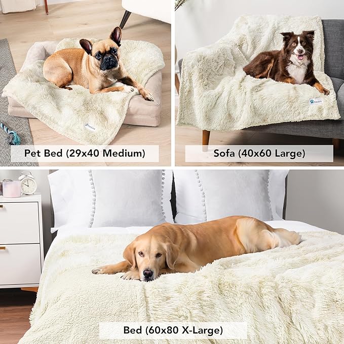 PetAmi Waterproof Dog Blanket for Medium Large Dogs, Calming Fleece Cat Blanket, Couch Protector Washable Sherpa Faux Fur Pet Throw for Puppy, Soft Reversible Leakproof 40x60 Cream Beige
