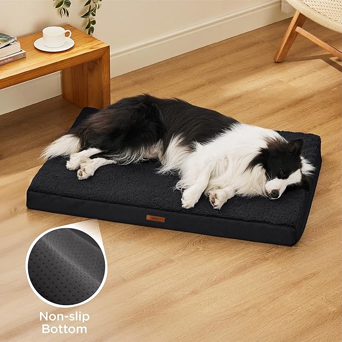 LE SURE Washable Dog Bed Cover Replacement - Large Size Plush Fleece Cover for Orthopedic Egg Crate Foam Pet Mat 36x27x3 Inches, Black
