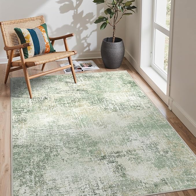 GENIMO Washable Area Rugs for Living Room, 8x10 Modern Non Slip Rugs, Low Pile Lightweight Soft Print Rug for Bedroom, Dining Room, Home Office, Ice Cream Green