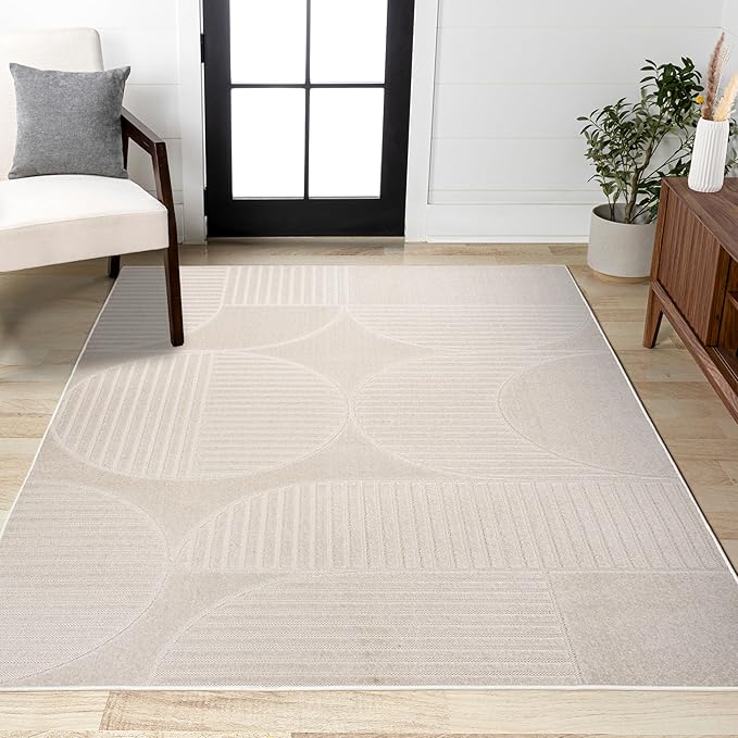 JONATHAN Y Nordby High-Low Arch Striped Ivory/Cream Indoor/Outdoor Area Rug, 3x5, Modern, Contemporary, Geometric, Bohemian, Bedroom, Kitchen,Living Room, Non Shedding (SCN104B-3)