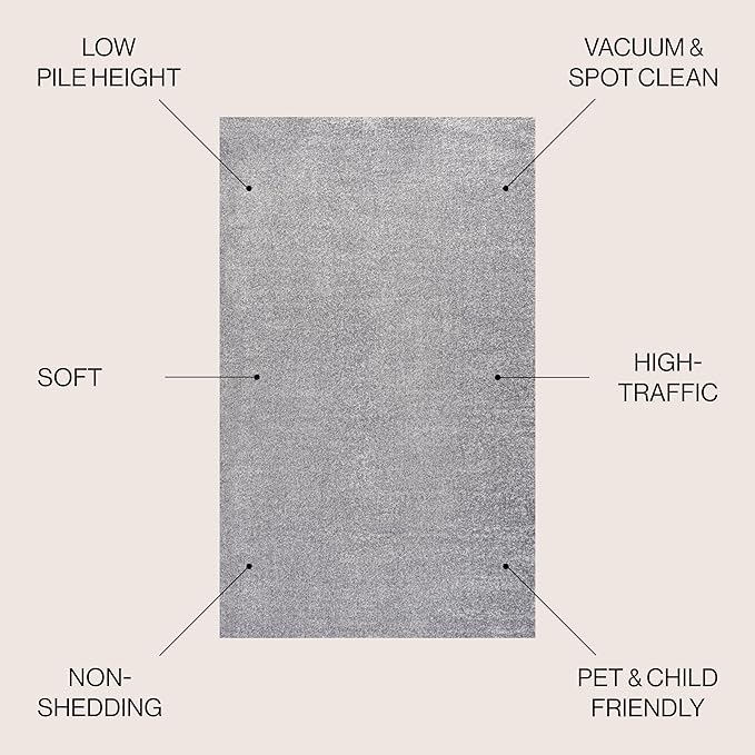 JONATHAN Y Haze Solid Low-Pile Gray 7x7 Square Indoor Area Rug, Coastal,Bohemian,Minimalist,Classic, Easy-Cleaning for Living Room,Bedroom,Kitchen,Pet Friendly,Non-Shedding (SEU100A-7SQ)