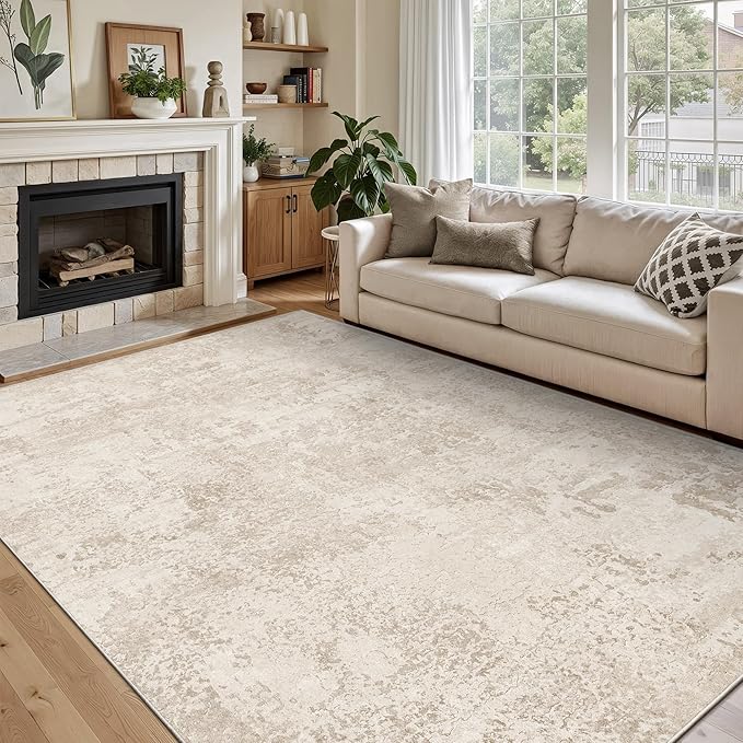 Art&Tuft Washable Rug, Anti-Slip Backing Abstract 6x9 Rug, Stain Resistant Rugs for Living Room, Foldable Machine Washable Area Rug (TPR53-Beige, 6'x9')