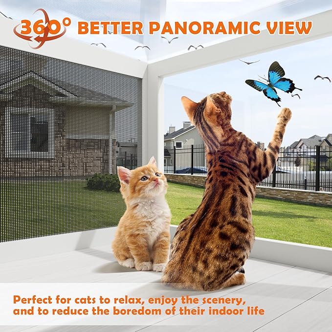 MAGIC UNION Window Catio for Indoor Cats, Cat Catio Outdoor Enclosure Window Box Perch w/Side Mosquito-Proof Wire Fits Double Hung Frames 25.4" to 43.3" Wide, Sunbathing Napping Overlooking (White)